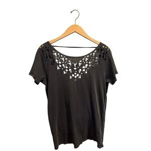 Billabong Top Short Sleeve Twist Back Laser Cut Out Detail Women’s Sz M Gray NWT